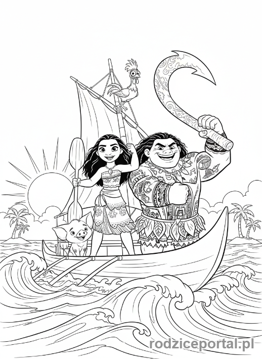 Kolorowanka Vaiana - Calosc na lodzi