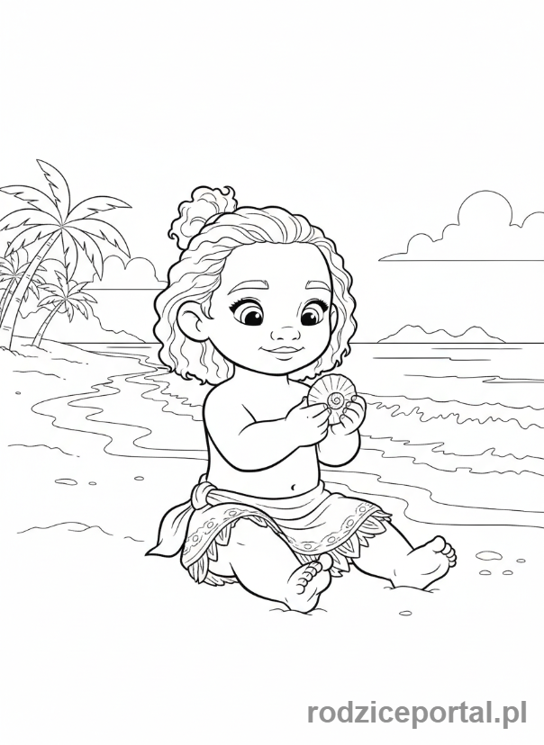 Kolorowanka Vaiana - Dziecieca Vaiana z muszelka