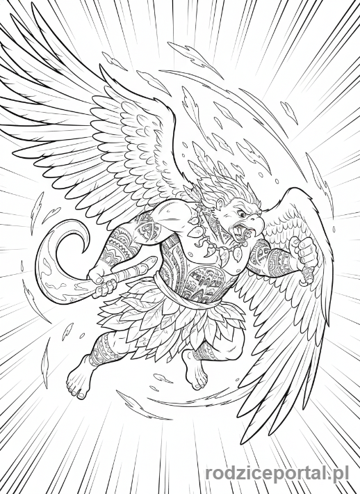 Kolorowanka Vaiana - Maui zmienia sie w ptaka