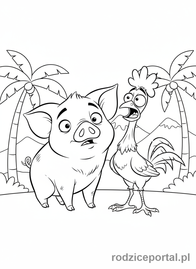 Kolorowanka Vaiana - Pua i Heihei