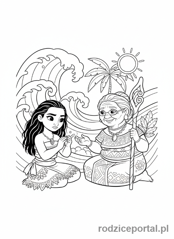 Kolorowanka Vaiana - Vaiana i babcia Tala