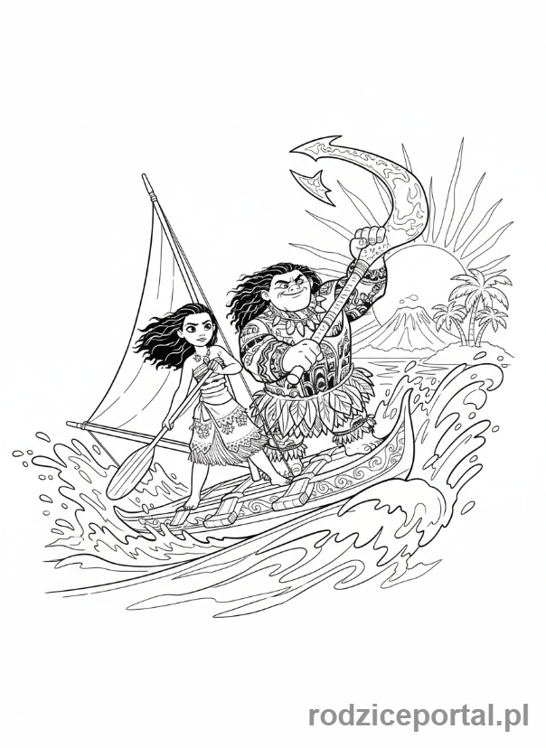 Kolorowanka Vaiana - Vaiana i Maui na lodzi