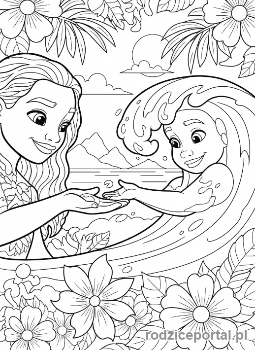 Kolorowanka Vaiana - Vaiana i personifikacja oceanu