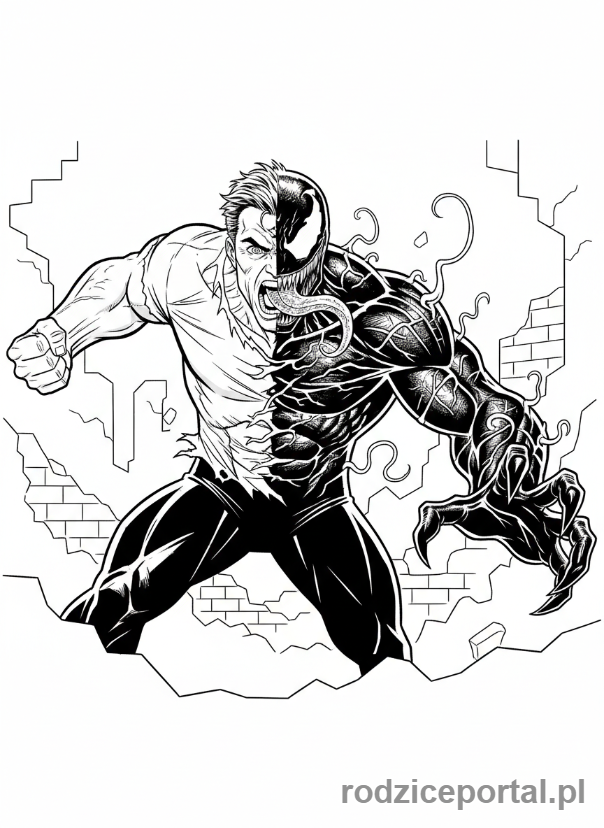 Kolorowanka Venom - Venom i Eddie Brock (transformacja)