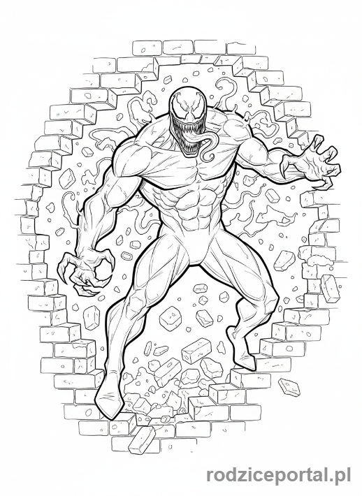 Kolorowanka Venom - Venom przebijający się przez ścianę