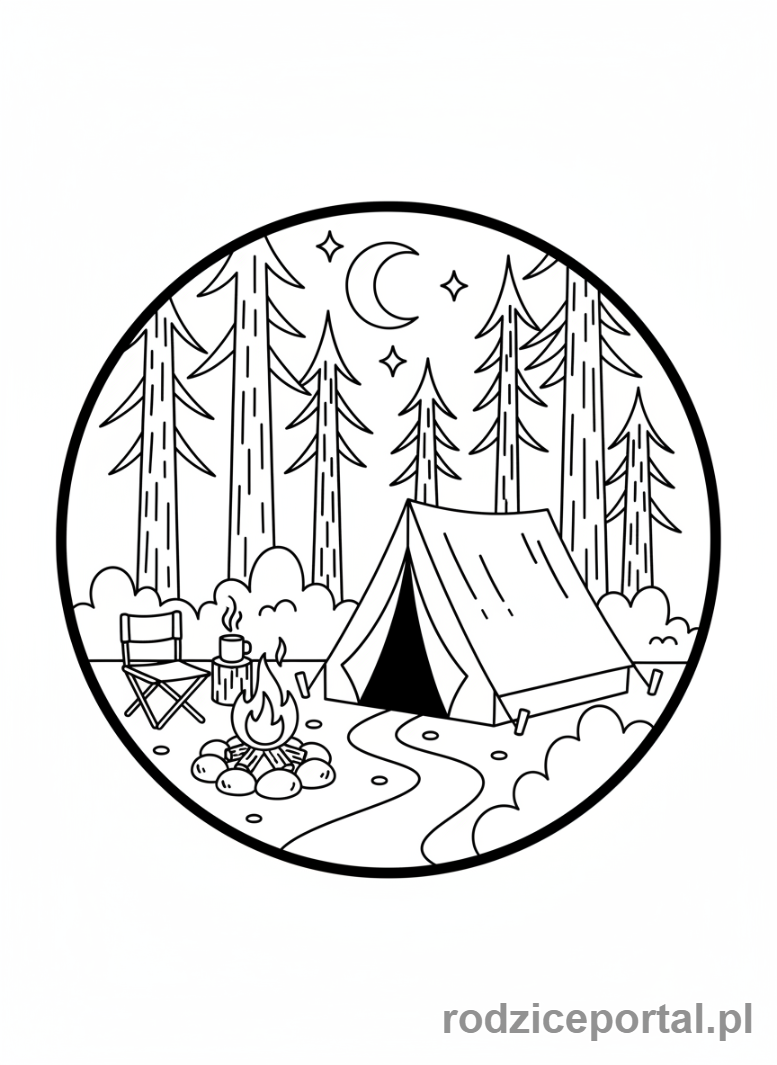 Kolorowanka Wakacyjne Aktywności - Namioty na kempingu