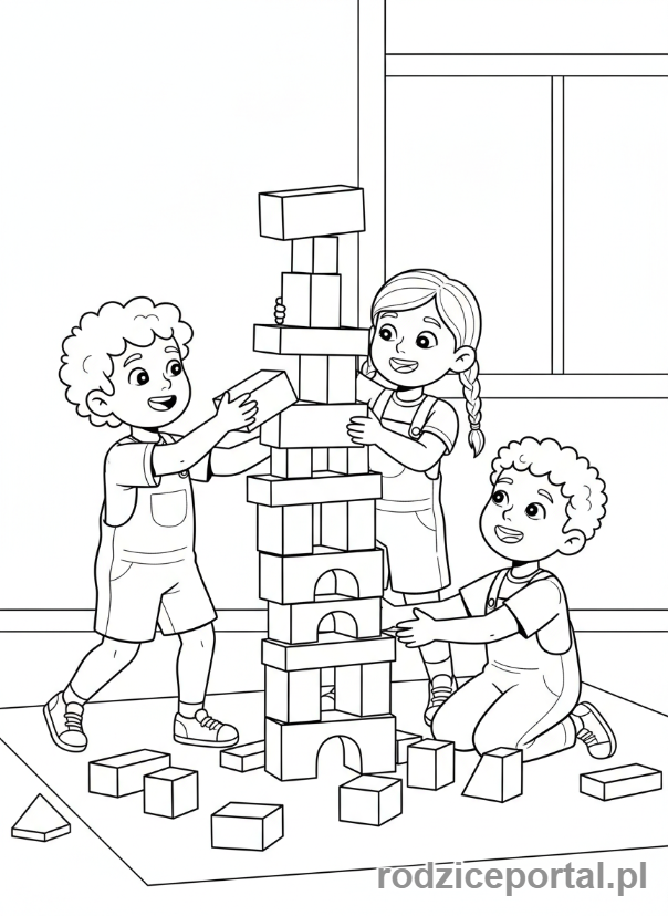 Kolorowanka Wartości - Dzieci budujace wieze.