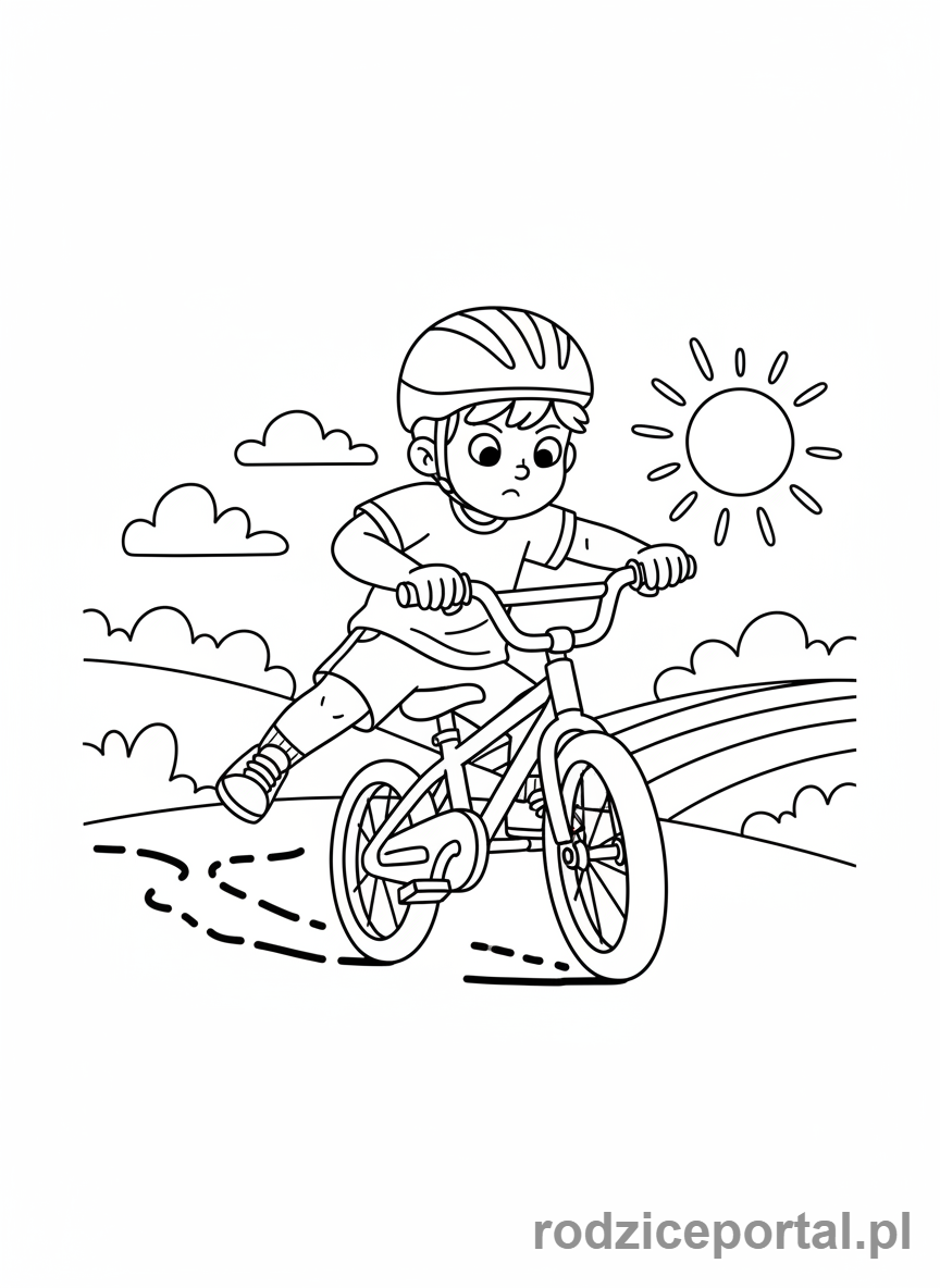 Kolorowanka Wartości - Dziecko uczy sie jezdzic na rowerze.