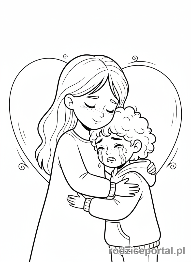 Kolorowanka Wartości - Dziewczynka pociesza kolezanke.