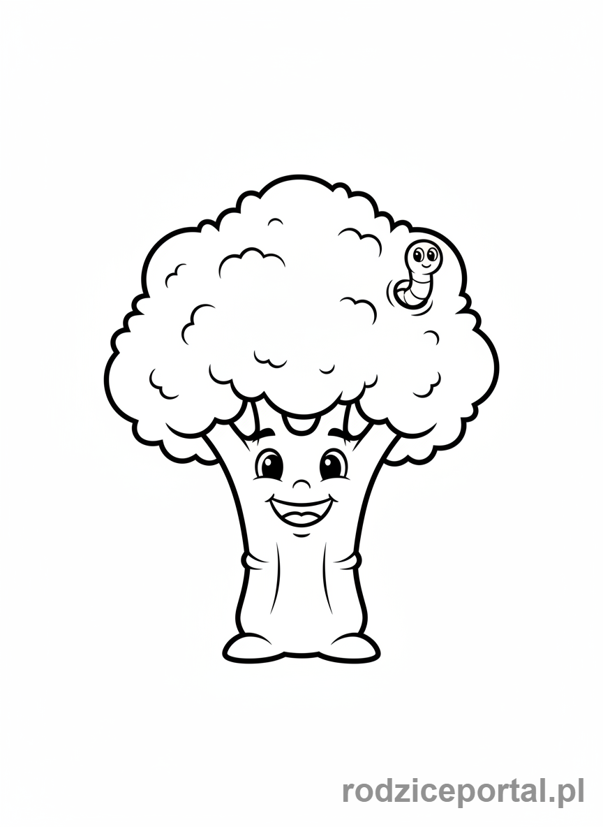 Kolorowanka Warzywa Zdrowe - Brokul-robaczek