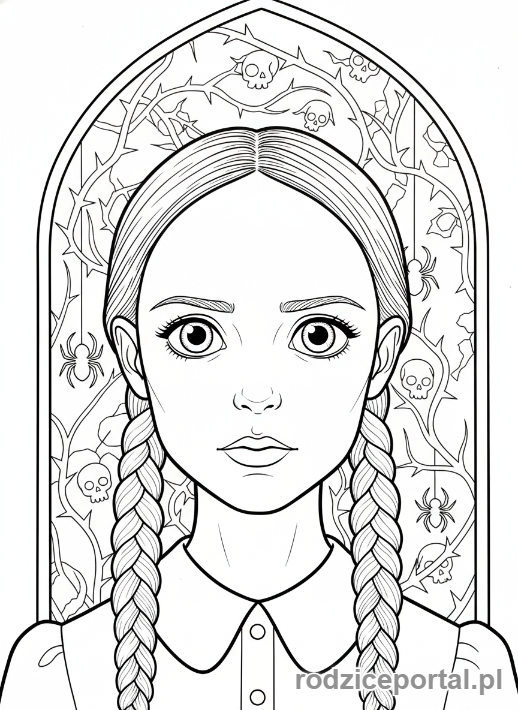 Kolorowanka Wednesday - Wednesday Addams z ponurą miną