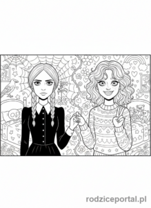 Kolorowanka Wednesday - Wednesday i Enid razem