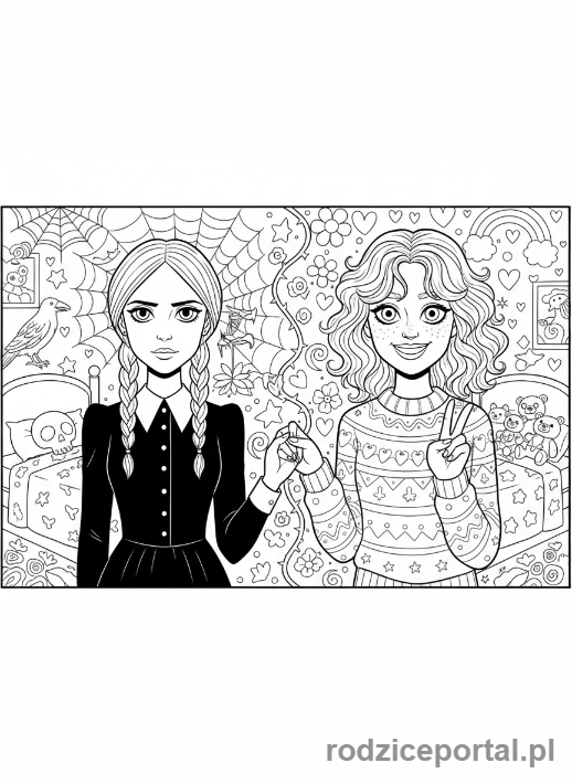 Kolorowanka Wednesday - Wednesday i Enid razem