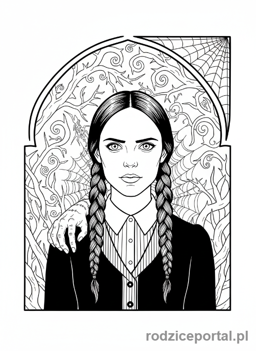 Kolorowanka Wednesday - Wednesday i Rączka na ramieniu