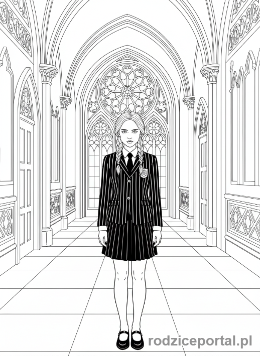 Kolorowanka Wednesday - Wednesday w mundurku Nevermore