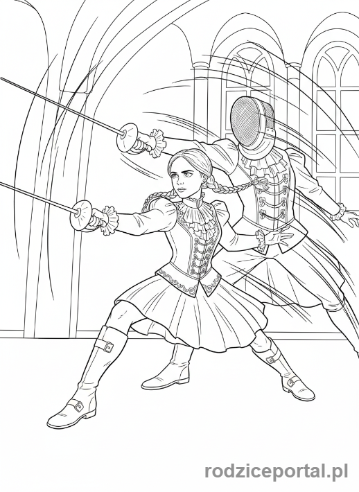 Kolorowanka Wednesday - Wednesday walcząca na szpady