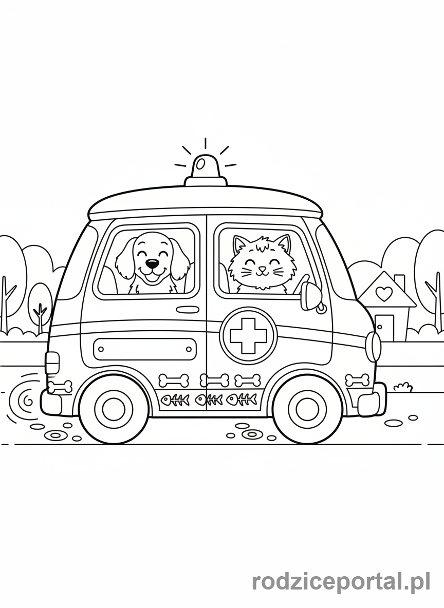 Kolorowanka Weterynarz - Ambulans dla zwierząt