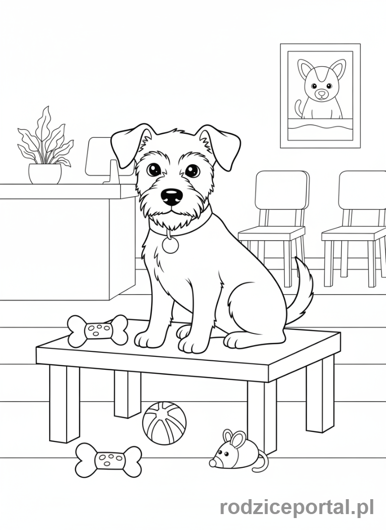 Kolorowanka Weterynarz - Pies w poczekalni