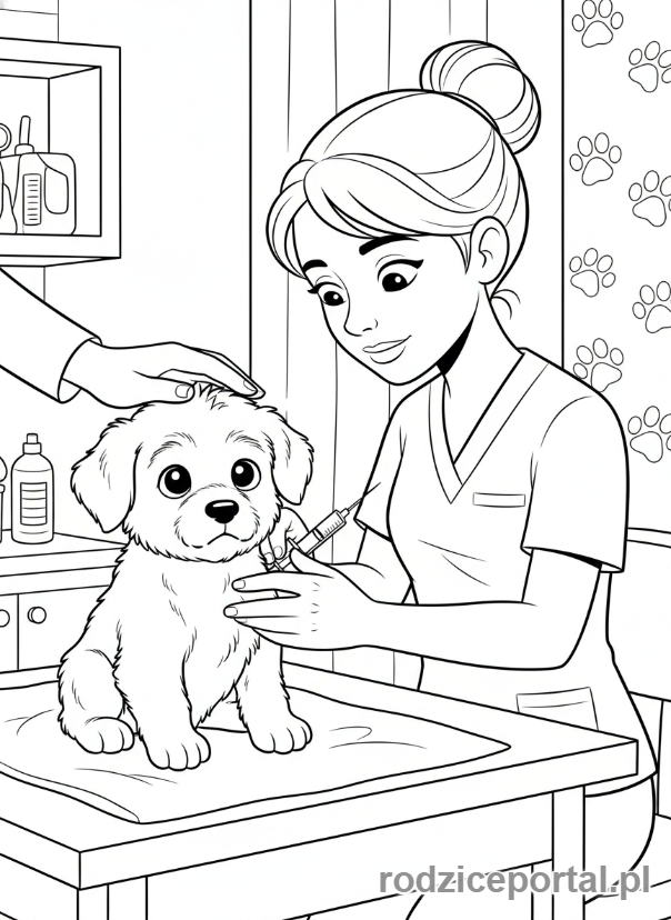 Kolorowanka Weterynarz - Szczepienie szczeniaka