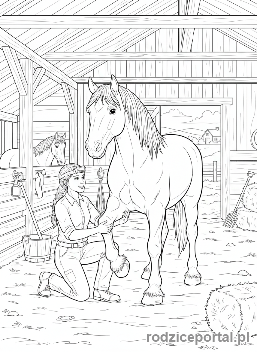 Kolorowanka Weterynarz - Weterynarz bada konia