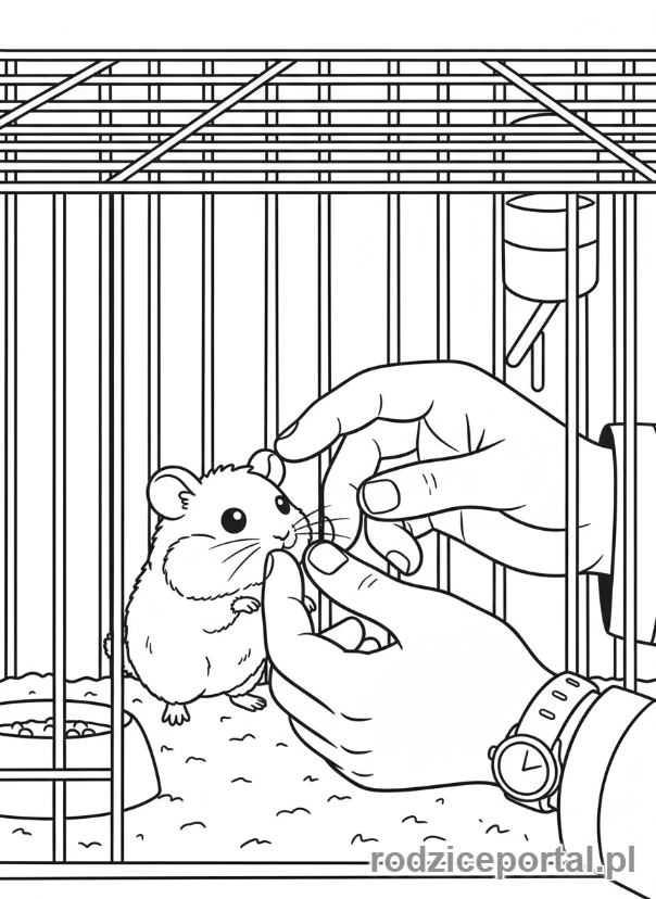 Kolorowanka Weterynarz - Weterynarz bawi się chomikiem