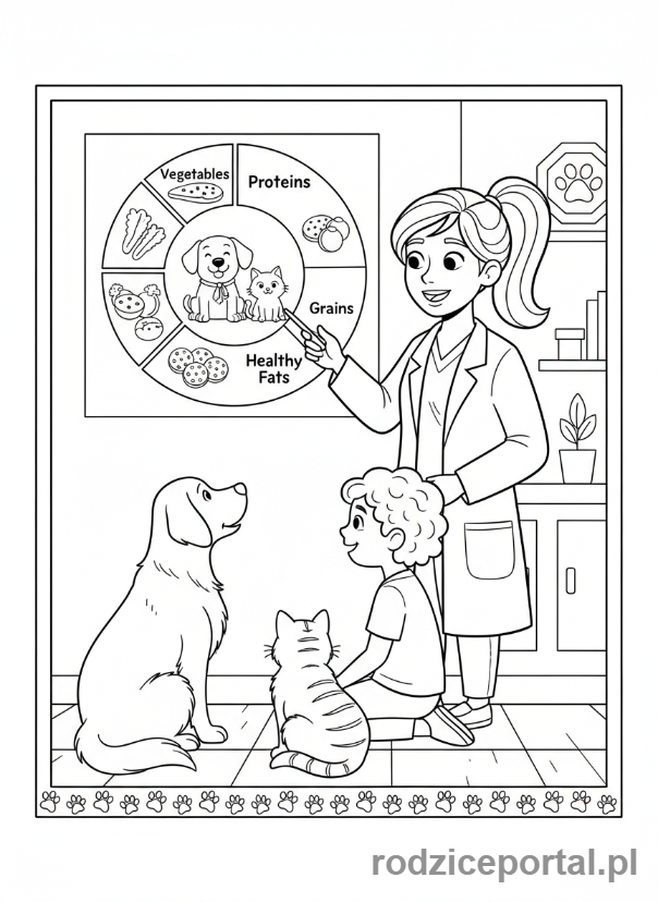 Kolorowanka Weterynarz - Weterynarz uczy o opiece