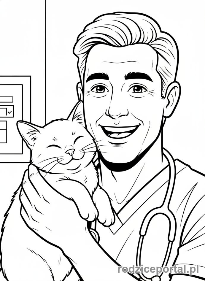 Kolorowanka Weterynarz - Weterynarz z kotem
