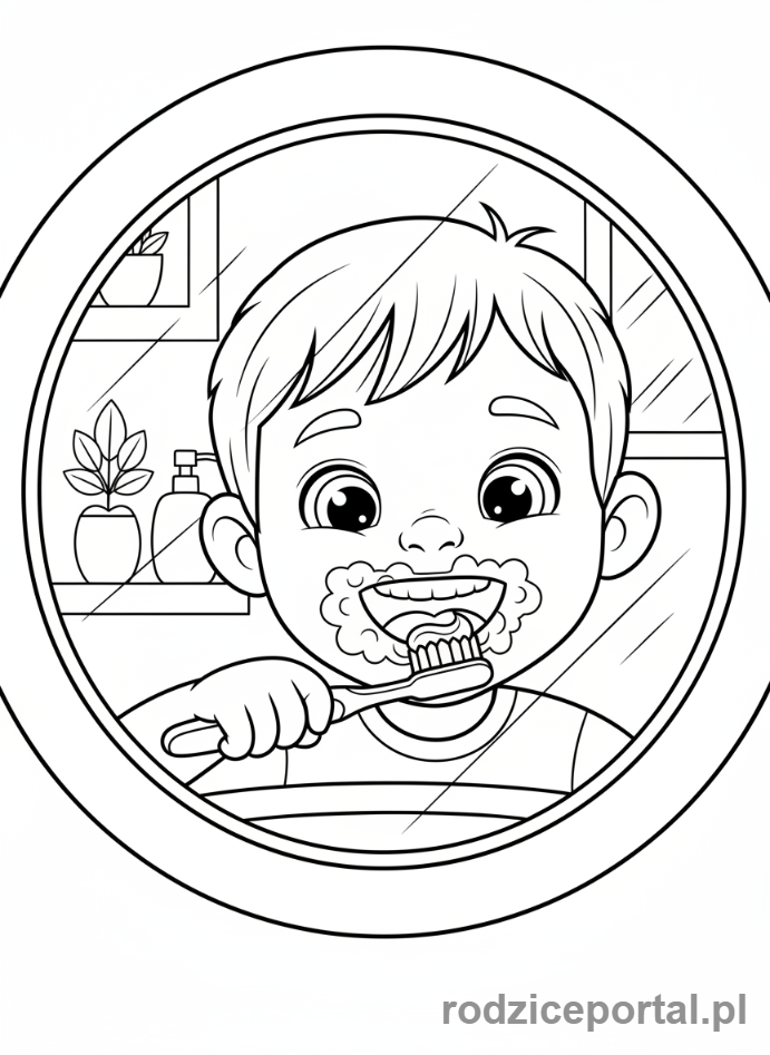 Kolorowanka Wieczorna Rutyna - Dziecko myje zęby