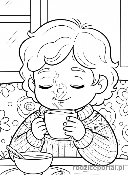 Kolorowanka Wieczorna Rutyna - Dziecko pije mleko