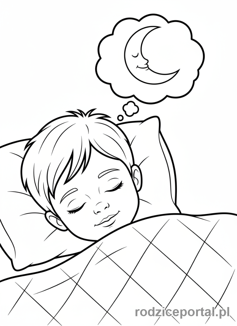 Kolorowanka Wieczorna Rutyna - Dziecko śpi i śni