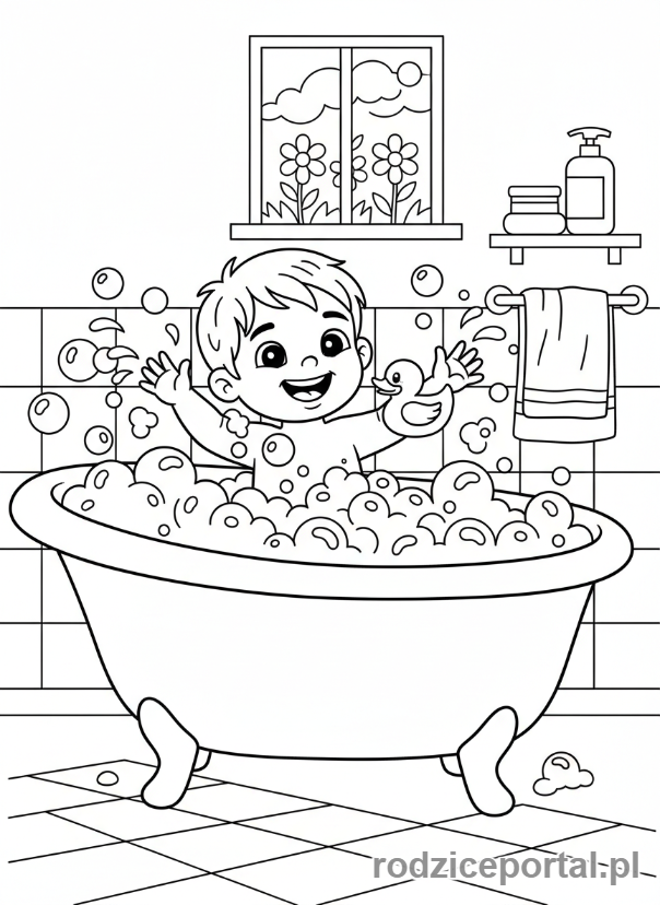 Kolorowanka Wieczorna Rutyna - Dziecko w kąpieli