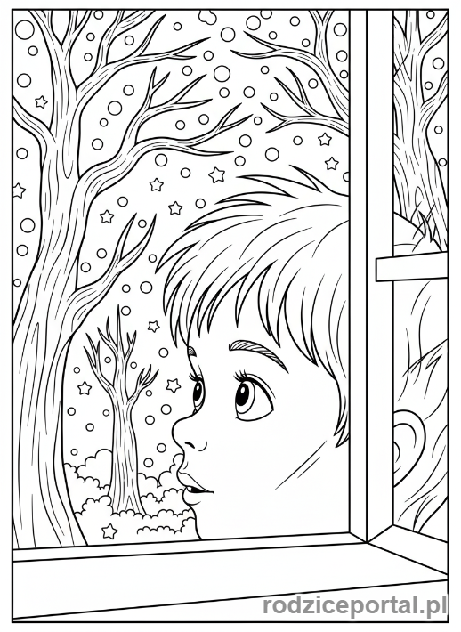Kolorowanka Wieczorne Rytuały - Oglądanie gwiazd przez okno