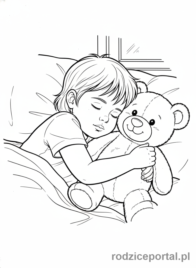 Kolorowanka Wieczorne Rytuały - Przytulanie misia