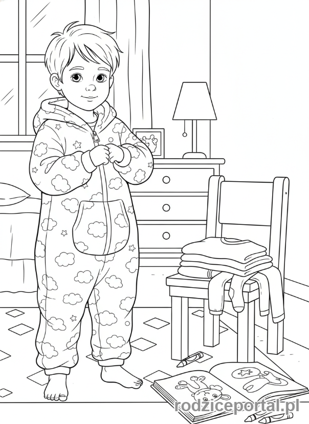 Kolorowanka Wieczorne Rytuały - Zakładanie piżamy