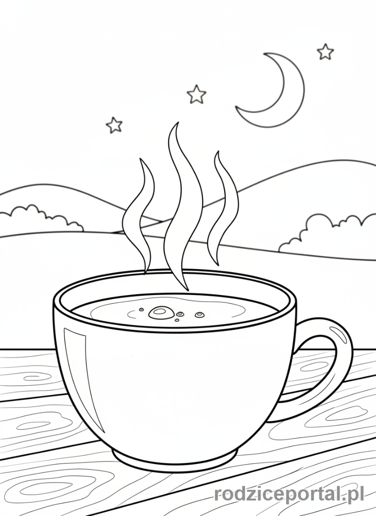Kolorowanka Wieczorne Wyciszenie - Kubek ciepłego napoju