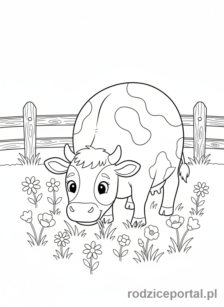 Kolorowanka Wieś - Krowa na pastwisku