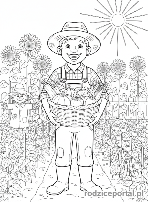 Kolorowanka Wieś - Rolnik z warzywami
