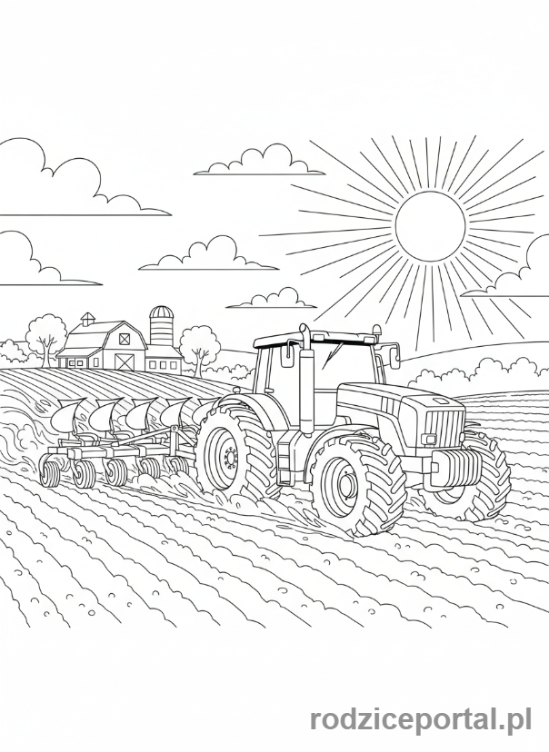 Kolorowanka Wieś - Traktor na polu