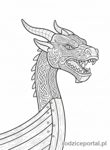 Kolorowanka Wikingowie - Glowa Smoka Statku