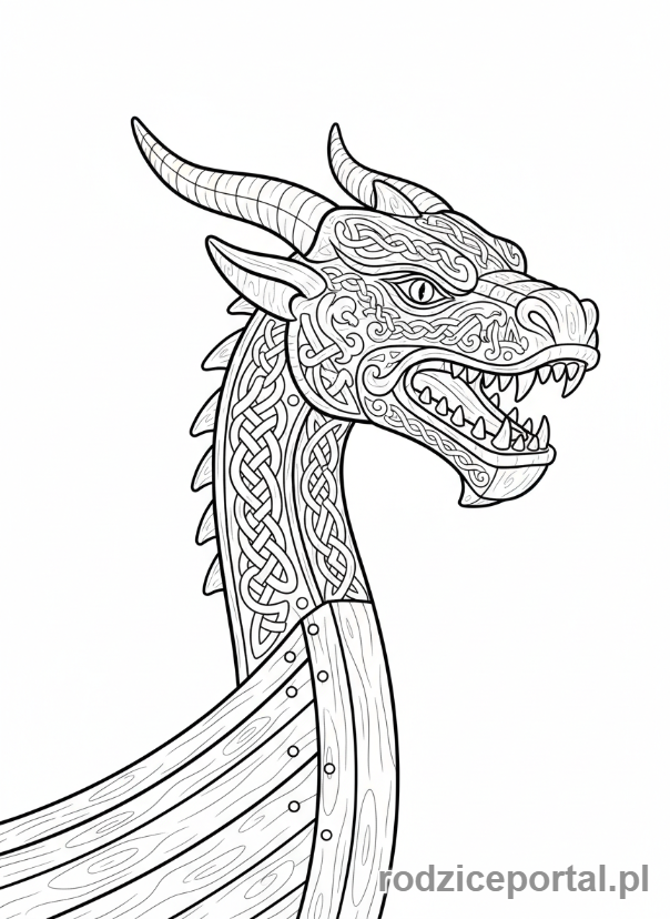 Kolorowanka Wikingowie - Glowa Smoka Statku