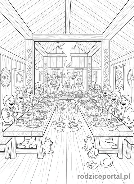 Kolorowanka Wikingowie - Uczta Wikingow