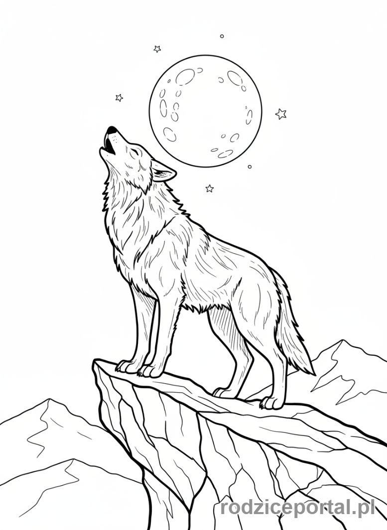 Kolorowanka Wilk - Wilk pod księżycem