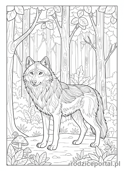 Kolorowanka Wilk - Wilk w lesie