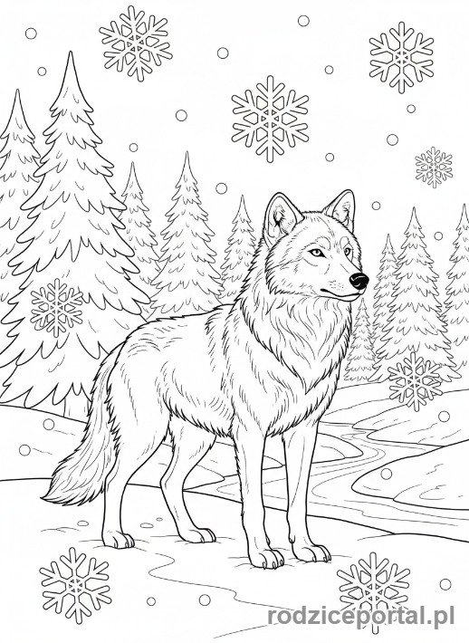 Kolorowanka Wilk - Wilk w zimie