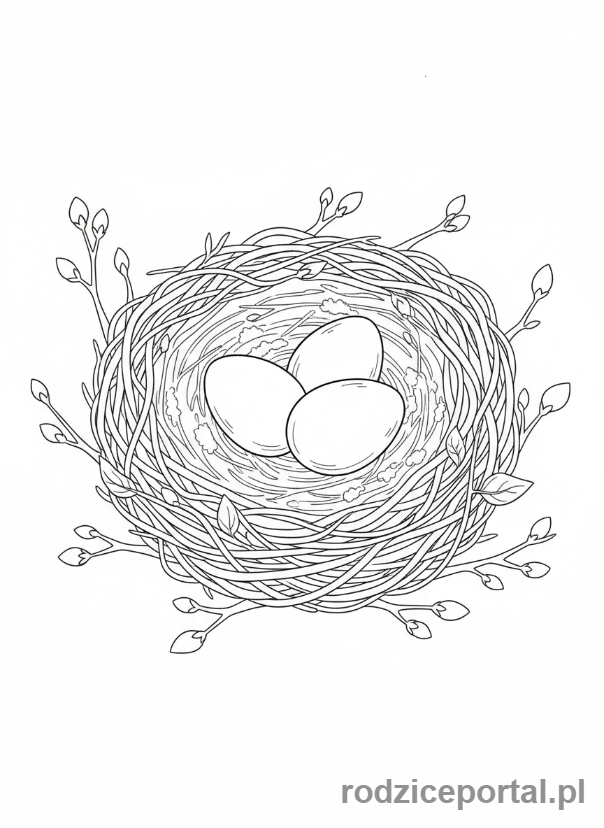 Kolorowanka Wiosenne - Gniazdo z jajkami