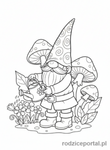 Kolorowanka Wiosenne - Krasnal z konewką