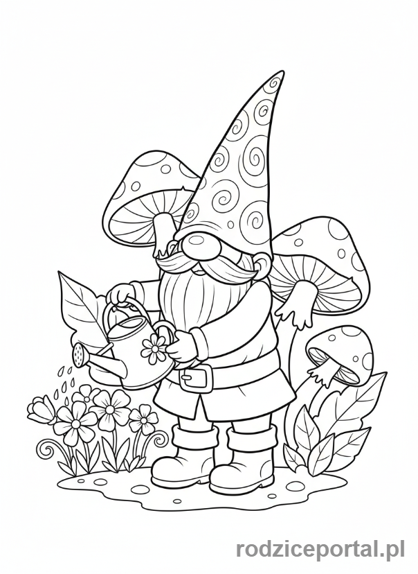 Kolorowanka Wiosenne - Krasnal z konewką