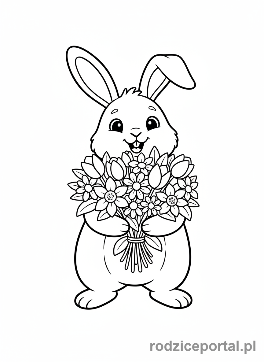 Kolorowanka Wiosenne - Królik z kwiatami