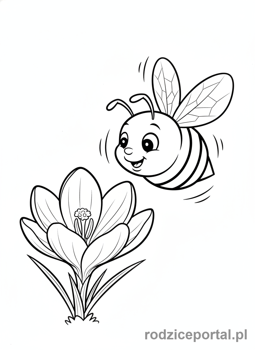 Kolorowanka Wiosenne - Pszczoła leci do kwiatu