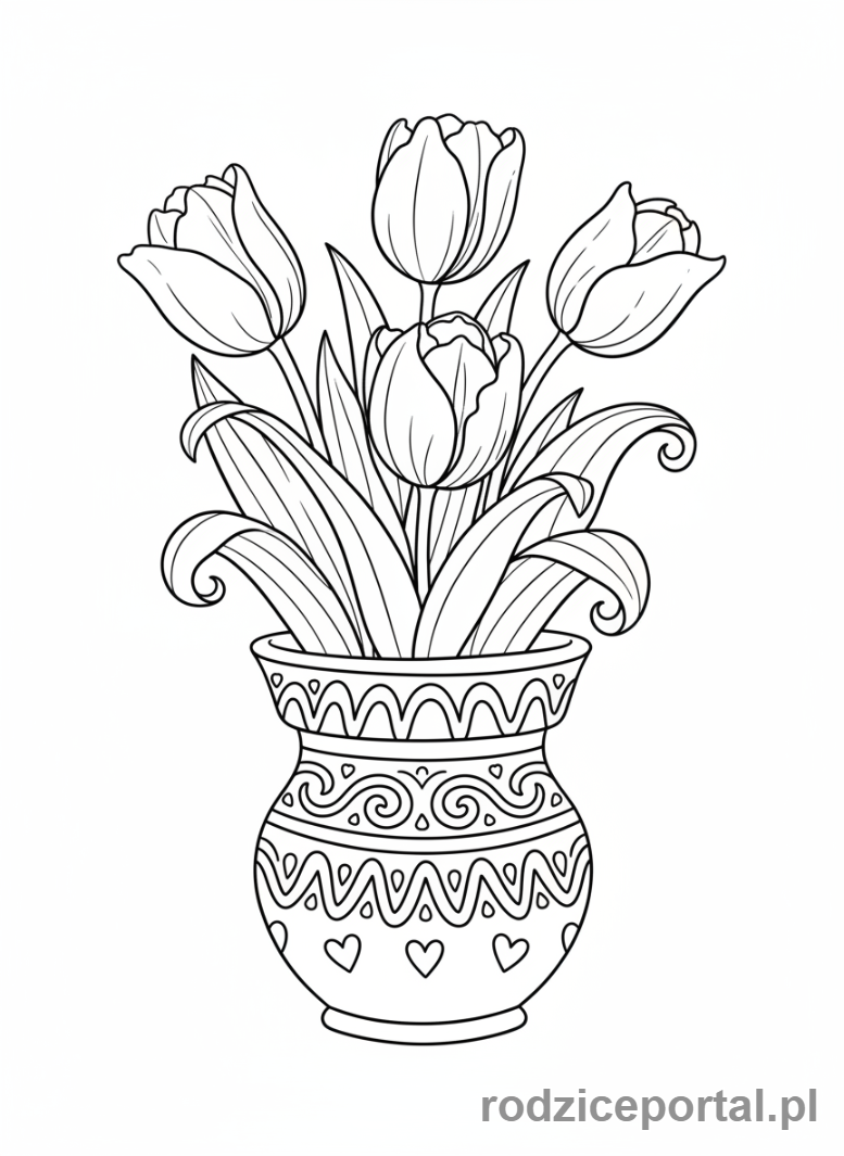 Kolorowanka Wiosenne - Tulipany w doniczce